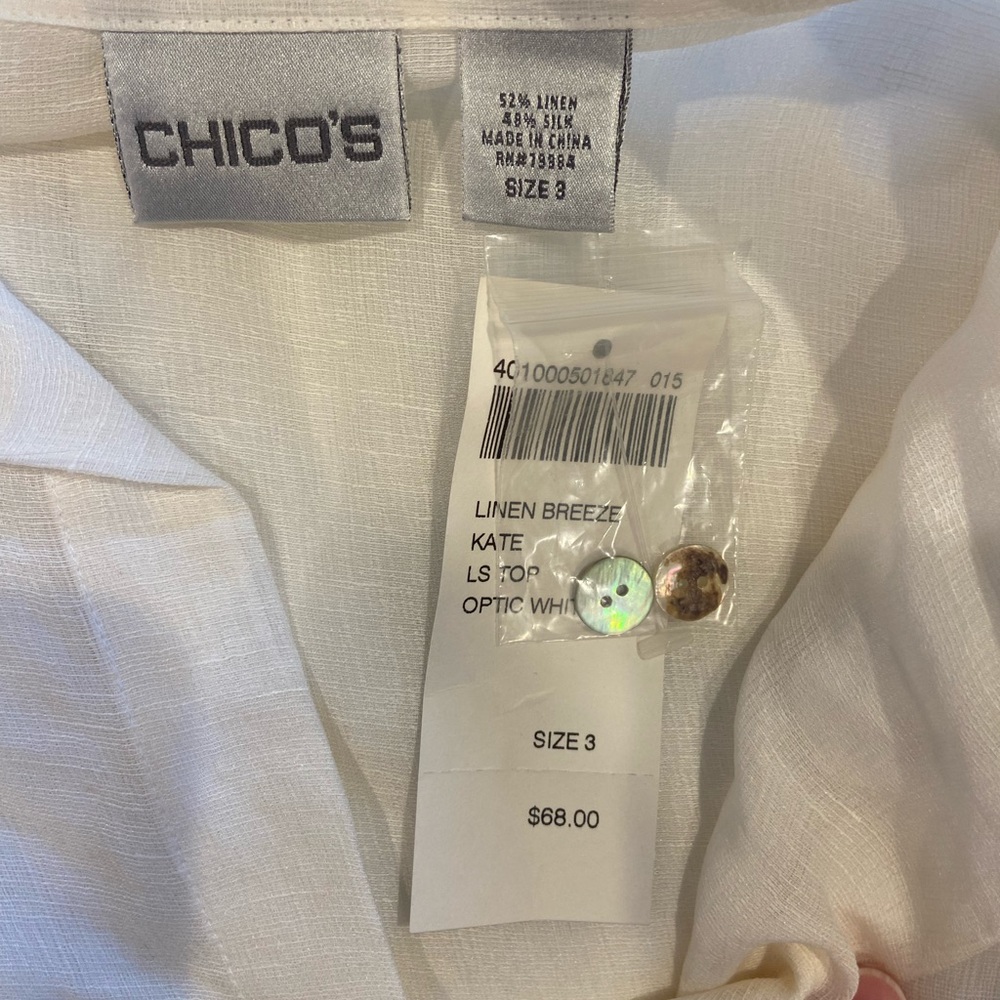 Chicos white linen long sleeve shirt